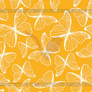 Seamless pattern with colorful outline butterflies - vector clipart