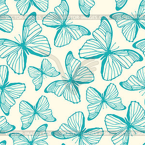 Seamless pattern with outline butterflies - vector clipart