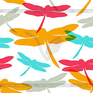 Seamless pattern with silhouette dragonflies. Spring - vector clipart