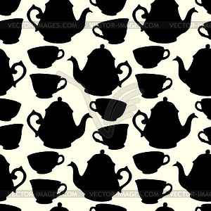 Seamless pattern with decorative cups and teapots - royalty-free vector image