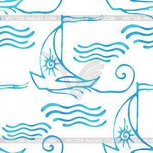 Seamless pattern with decorative sailing ships on - vector clipart