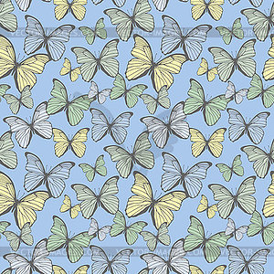 Seamless pattern with outline butterflies - vector image