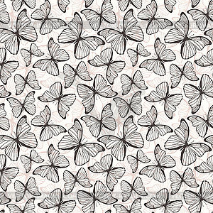 Seamless pattern with outline butterflies - vector clipart