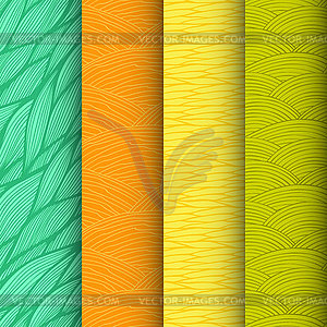 Set of 4 decorative waves seamless patterns - vector image