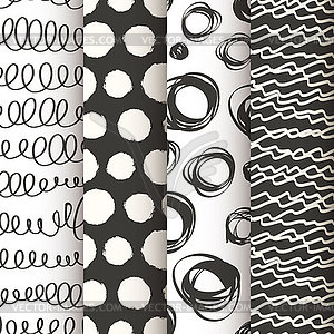 Set of 4 black and white doodle seamless patterns - vector clip art