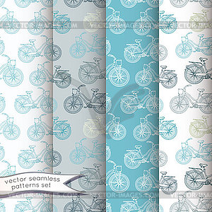 Vintage bicycles seamless patterns set - color vector clipart