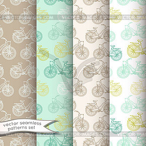 Vintage bicycles seamless patterns set - vector clipart