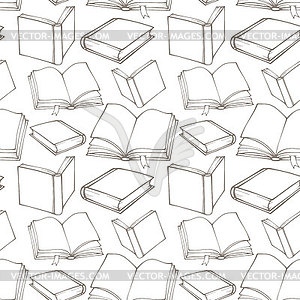 Seamless pattern with outline decorative books - vector clipart