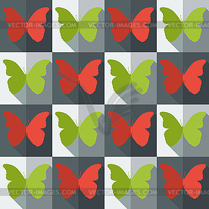 Flat style seamless pattern with butterflies - vector image