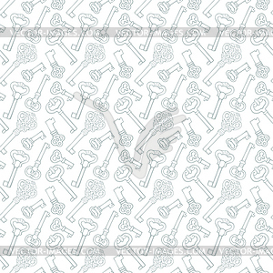 Seamless pattern with outline vintage keys - vector image