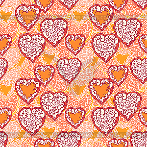 Seamless pattern with doodle hearts - vector clipart