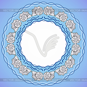 Decorative round frame with shells - vector clipart