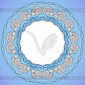 Decorative round frame with shells - vector clipart