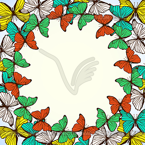 Round frame with decorative butterflies - vector image