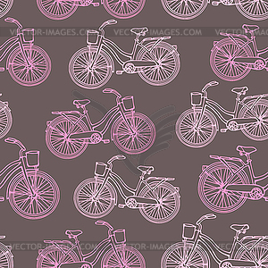 Seamless pattern with outline vintage bicycles - vector EPS clipart