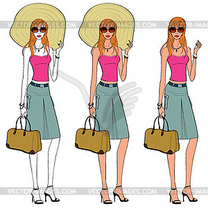 Stylish woman with her big bag - vector clipart / vector image