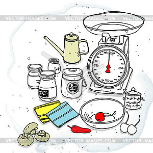 Kitchen scale and spice - vector clipart
