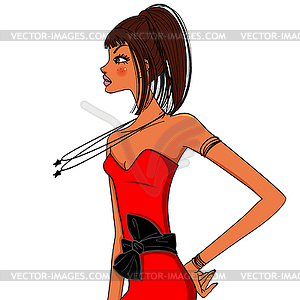 Chc girl in red dress - vector clipart