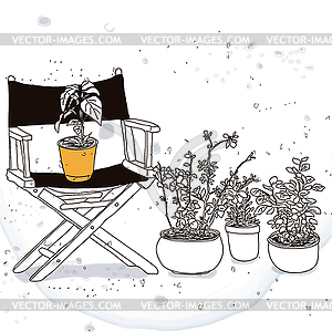 Chairs and some potted plants - vector clipart