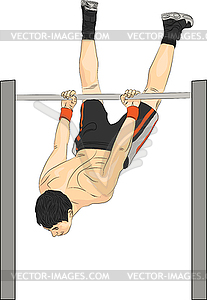 Athlete on horizontal bar - vector image