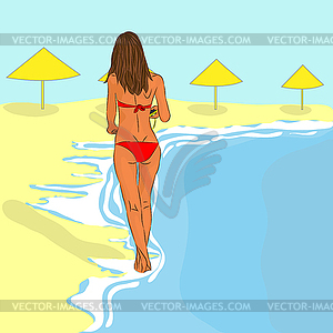 Girl on beach - vector image