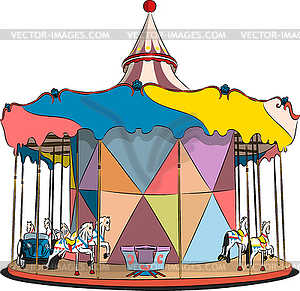 Carousel with horses and machines - vector clipart