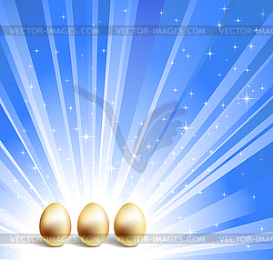 Gold eggs and blue star background - vector image