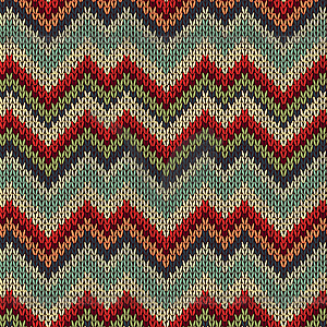 Style Seamless Knitted Pattern. Red Blue Brown - vector image