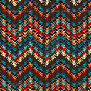 Style Seamless Knitted Pattern. Red Blue Brown - vector image