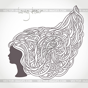 Girl Face Silhouette. Beautiful Intricate Long Blon - vector clip art