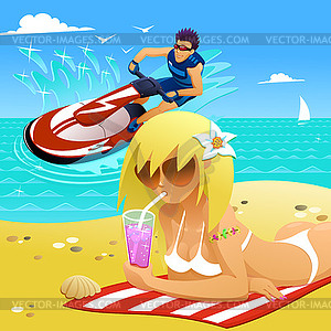 Relaxing on beach - vector image