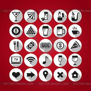 White bar icons set on red background - vector clipart