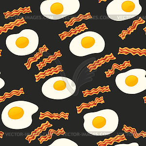 Breakfast With Bacon and Eggs Seamless Pattern Dark - vector clip art