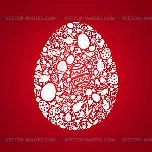 Easter Egg Card of White Objects on Red Background - vector clipart