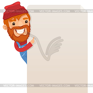 Lumberjack looking at blank poster - royalty-free vector image