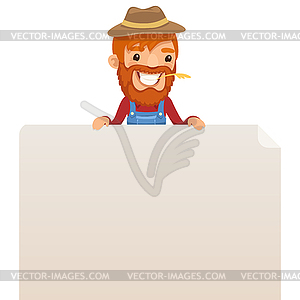 Farmer looking at blank poster on top - vector clip art