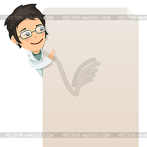 Doctor looking at blank poster - vector image