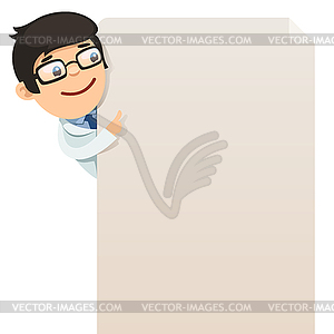 Doctor looking at blank poster - vector clipart / vector image