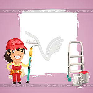 Female Painter With Text Box - vector clipart