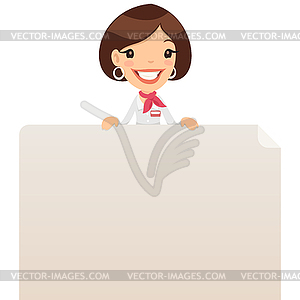 Female Manager Looking at Blank Poster on Top - vector clipart