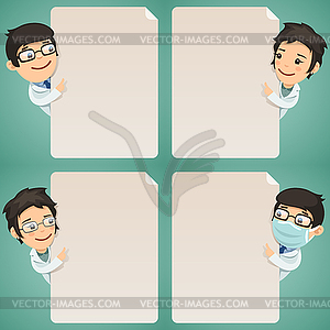 Doctors Cartoon Characters Looking at Blank Poster - vector image