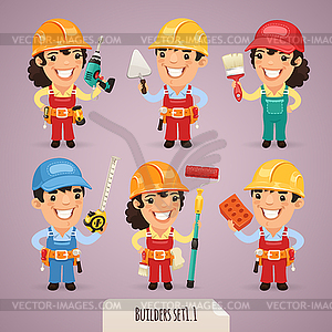 Builders Cartoon Characters Set1. - vector clip art