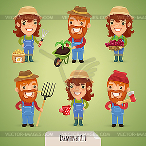 Farmers Cartoon Characters Set1. - vector clipart