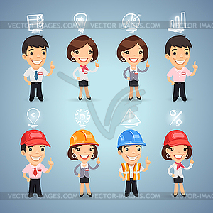 Managers with Icons Set - vector image