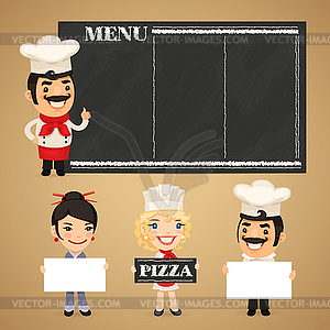 Chefs Presenting Empty Banners - vector clipart