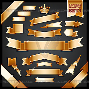 Golden Ribbons Banners Collection Set - vector clip art