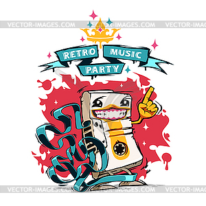 Retro Music Party Poster With Happy Audio Cassette - vector clipart