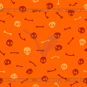 Cartoon Skulls on Orange Background Seamless Pattern - vector image