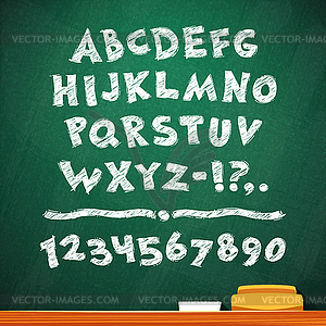 Cartoon Chalk Font on Green School Board - vector image