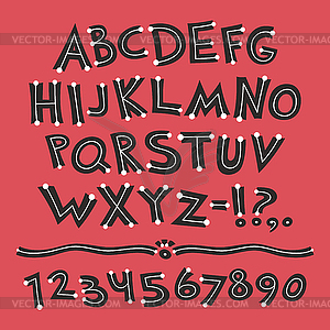 Cartoon Retro Font with Dots on Red Background - vector image